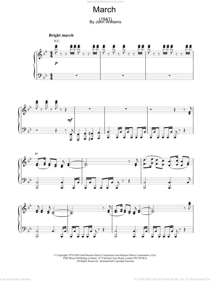 March (from 1941) sheet music for piano solo by John Williams, intermediate skill level