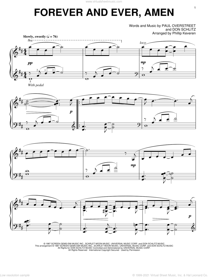 Forever And Ever, Amen (arr. Phillip Keveren) sheet music for piano solo by Randy Travis, Phillip Keveren, Don Schlitz and Paul Overstreet, wedding score, intermediate skill level