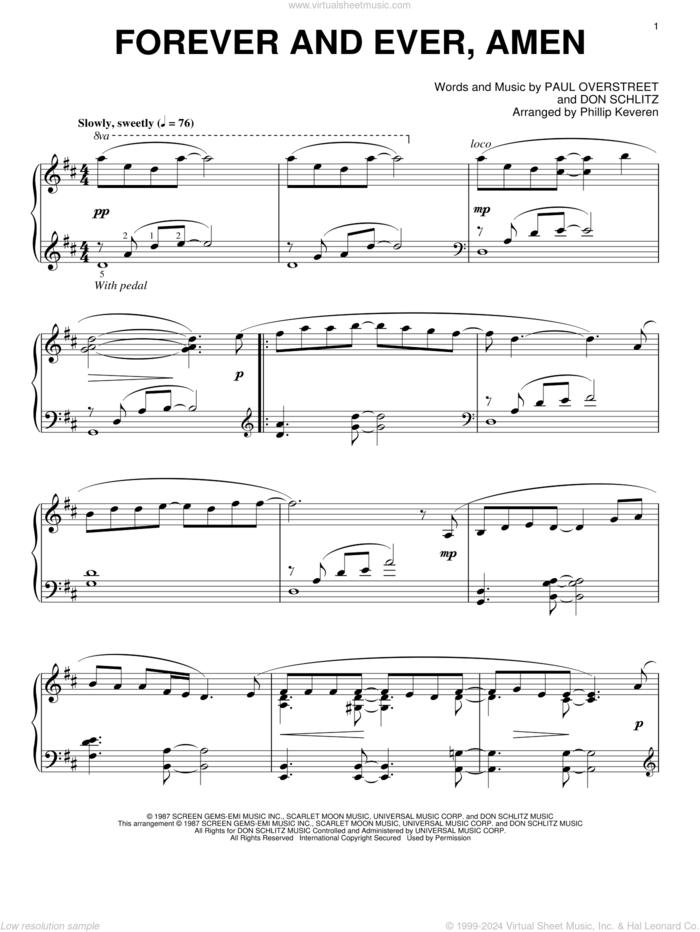 Forever And Ever, Amen (arr. Phillip Keveren) sheet music for piano solo by Randy Travis, Phillip Keveren, Don Schlitz and Paul Overstreet, wedding score, intermediate skill level