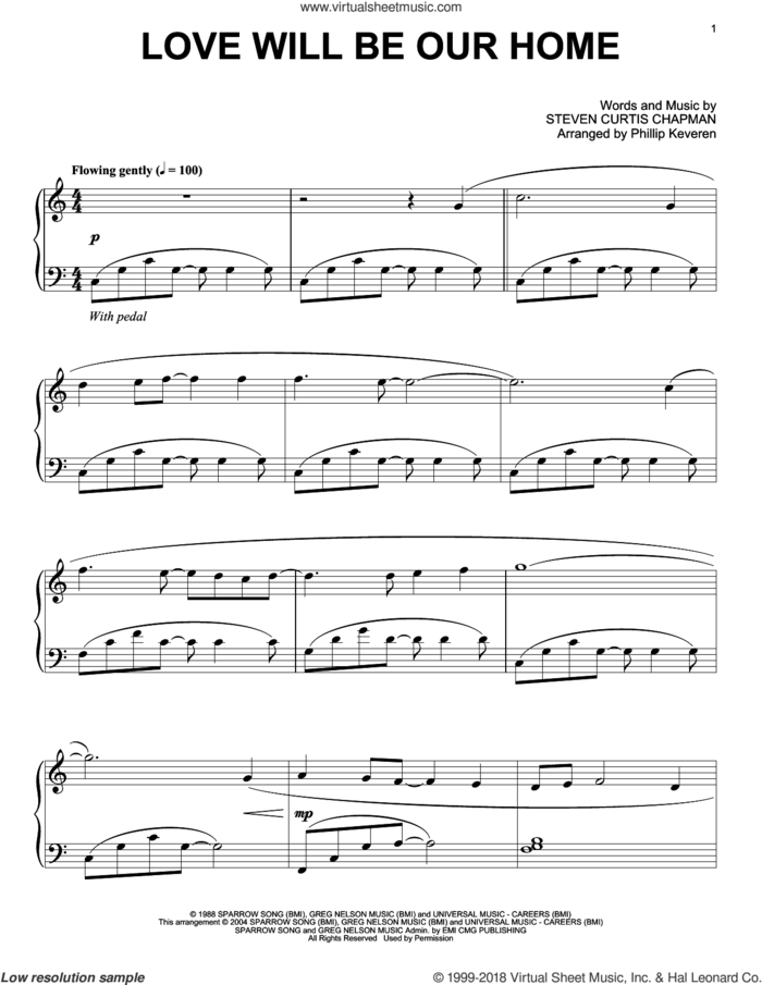 Love Will Be Our Home (arr. Phillip Keveren) sheet music for piano solo by Sandi Patty, Phillip Keveren and Steven Curtis Chapman, wedding score, intermediate skill level