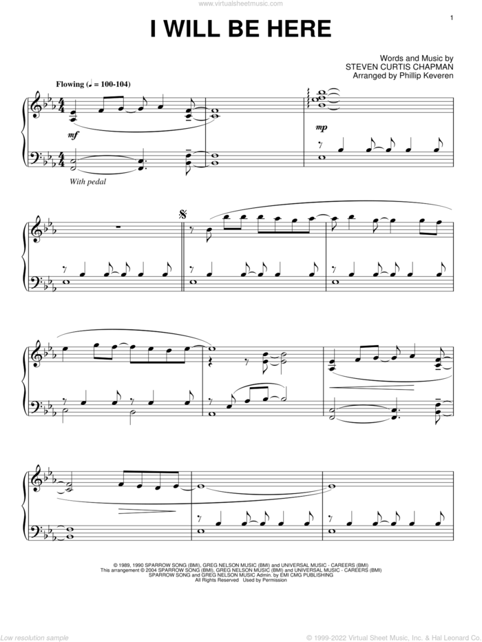 I Will Be Here (arr. Phillip Keveren) sheet music for piano solo by Steven Curtis Chapman and Phillip Keveren, wedding score, intermediate skill level