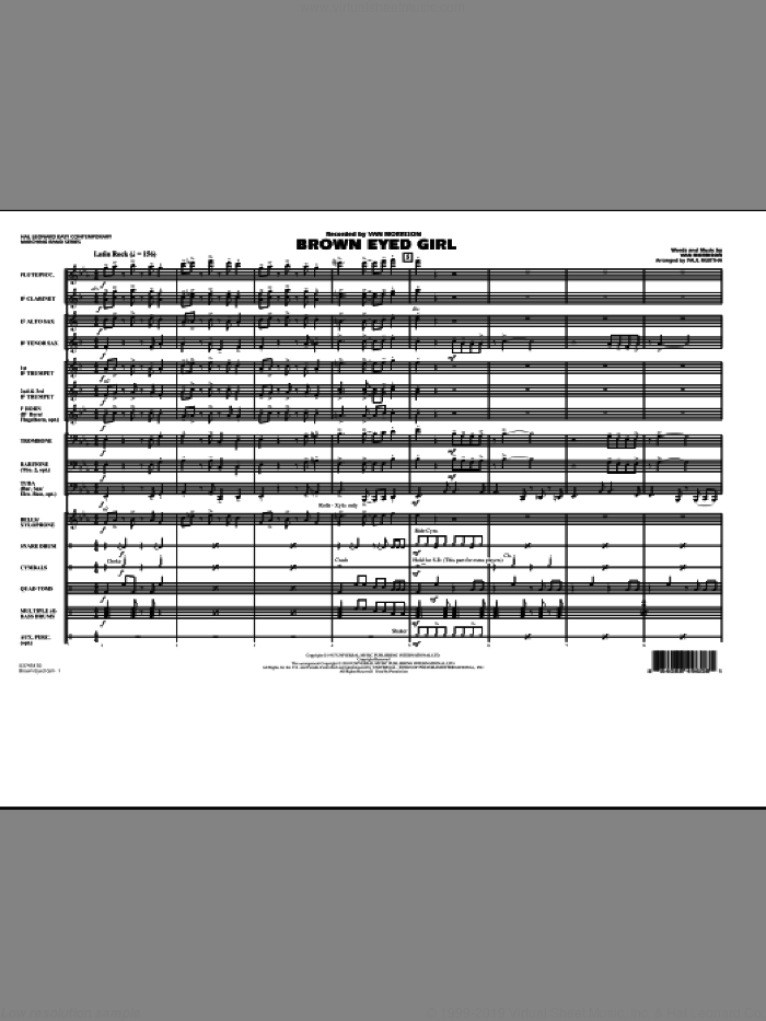 Brown Eyed Girl (COMPLETE) sheet music for marching band by Paul Murtha and Van Morrison, intermediate skill level