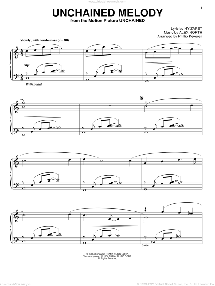 Unchained Melody (arr. Phillip Keveren) sheet music for piano solo by The Righteous Brothers, Phillip Keveren, Alex North and Hy Zaret, wedding score, intermediate skill level