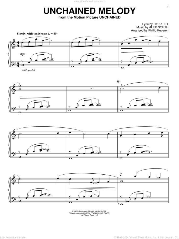 Unchained Melody (arr. Phillip Keveren), (intermediate) sheet music for piano solo by The Righteous Brothers, Phillip Keveren, Alex North and Hy Zaret, wedding score, intermediate skill level