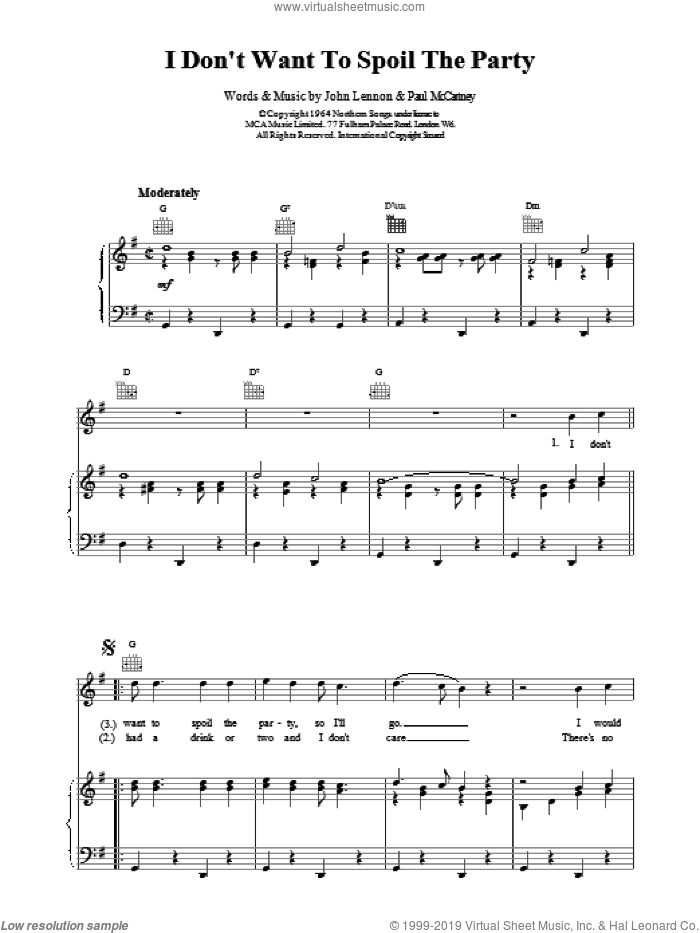 I Don't Want To Spoil The Party sheet music for voice, piano or guitar by The Beatles, intermediate skill level