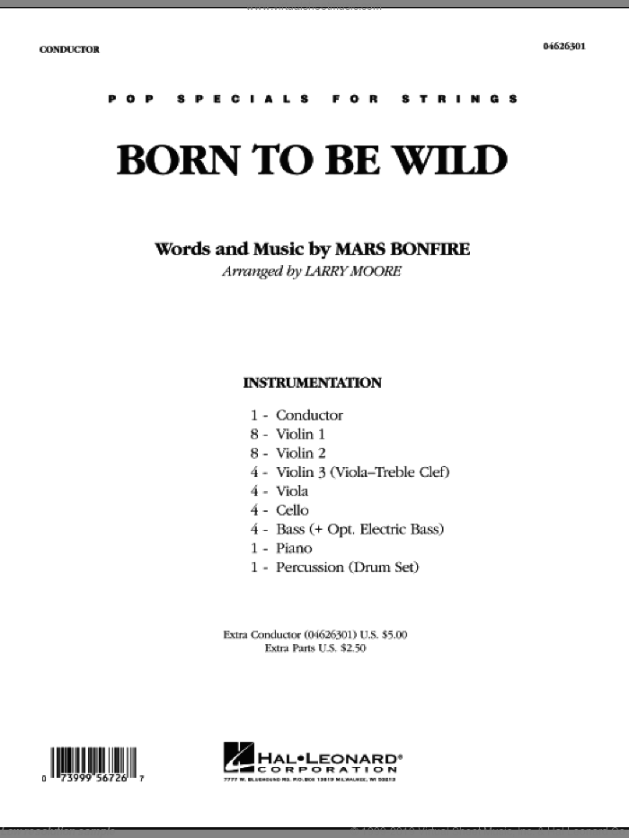 Born To Be Wild (COMPLETE) sheet music for orchestra by Larry Moore, Mars Bonfire and Steppenwolf, intermediate skill level
