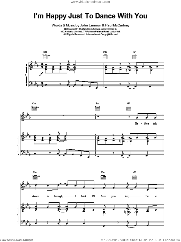 I'm Happy Just To Dance With You sheet music for voice, piano or guitar by The Beatles, intermediate skill level