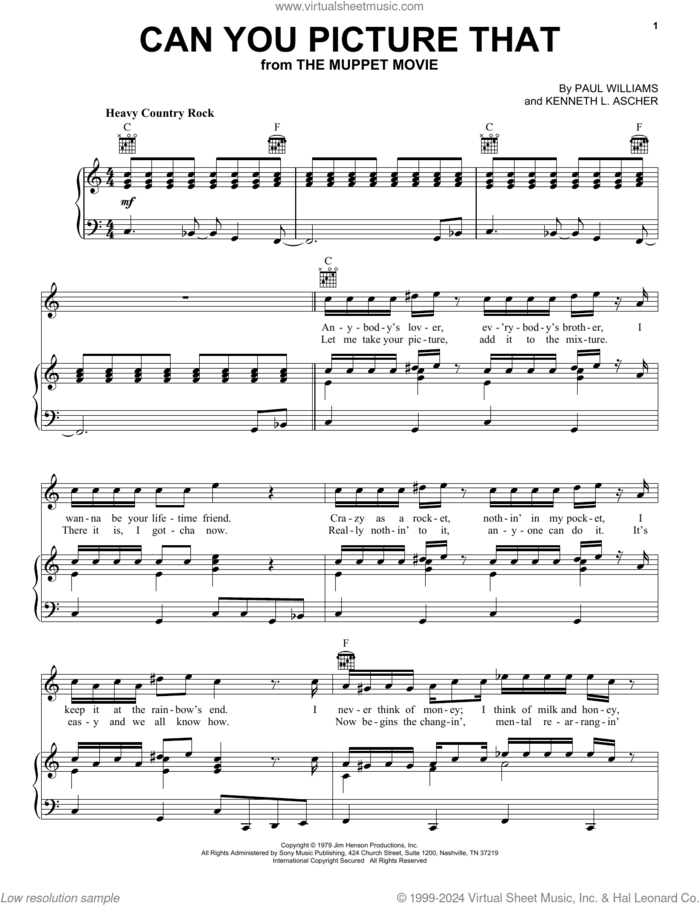 Can You Picture That (from The Muppet Movie) sheet music for voice, piano or guitar by Dr. Teeth and The Electric Mayhem, Kenneth L. Ascher and Paul Williams, intermediate skill level