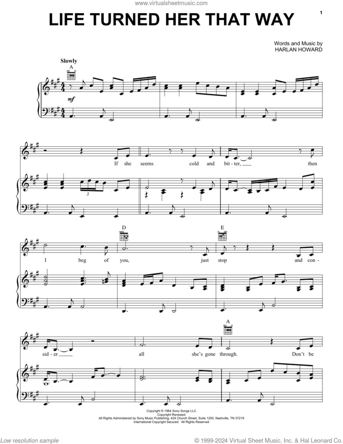 Life Turned Her That Way sheet music for voice, piano or guitar by Ricky Van Shelton and Harlan Howard, intermediate skill level