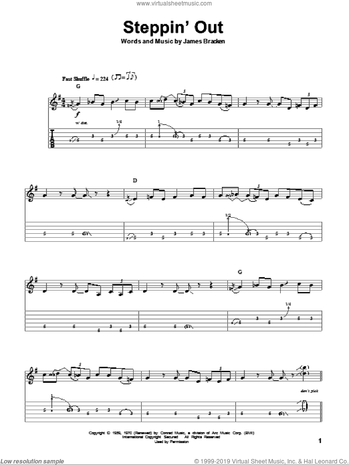 Steppin' Out sheet music for guitar (tablature, play-along) by John Mayall's Bluesbreakers, Cream and James Bracken, intermediate skill level