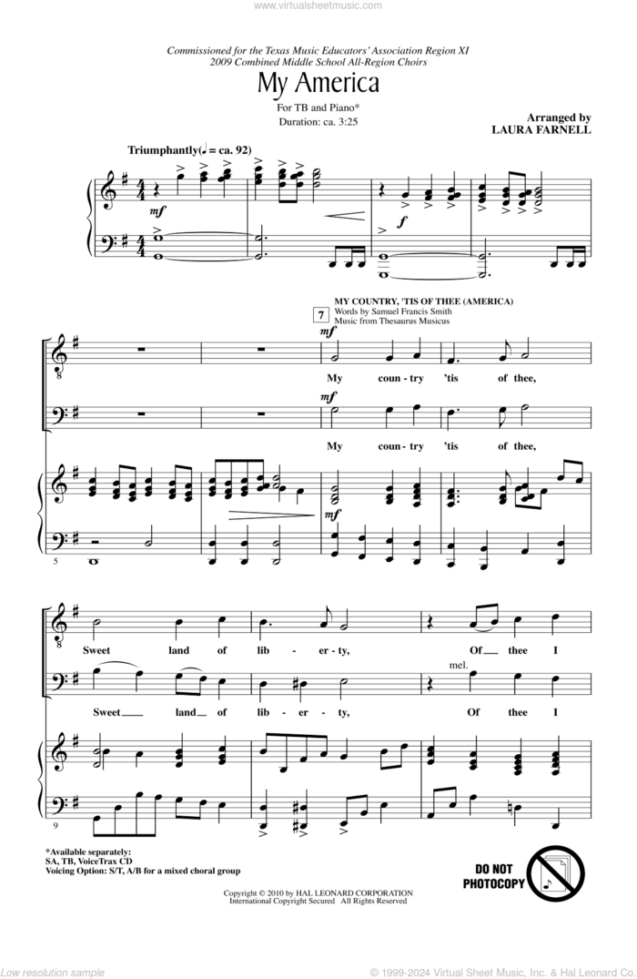 My America (Choral Medley) sheet music for choir (TB: tenor, bass) by Laura Farnell, intermediate skill level