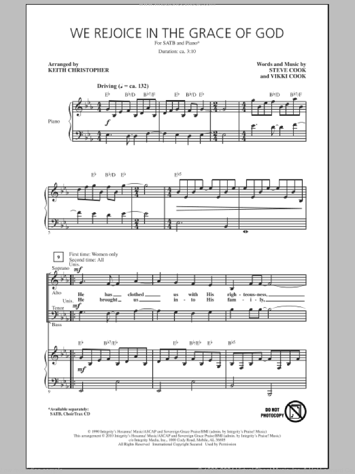 We Rejoice In The Grace Of God sheet music for choir (SATB: soprano, alto, tenor, bass) by Vikki Cook, Steve Cook and Keith Christopher, intermediate skill level