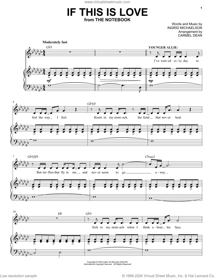 If This Is Love (from The Notebook) sheet music for voice and piano by Ingrid Michaelson, intermediate skill level