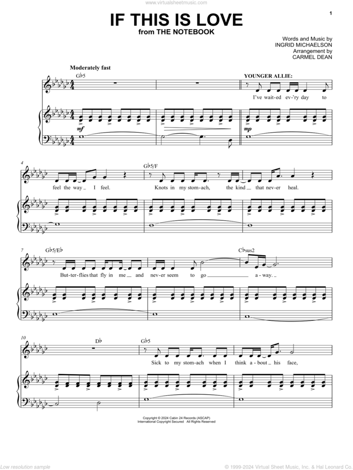 If This Is Love (from The Notebook) sheet music for voice and piano by Ingrid Michaelson, intermediate skill level