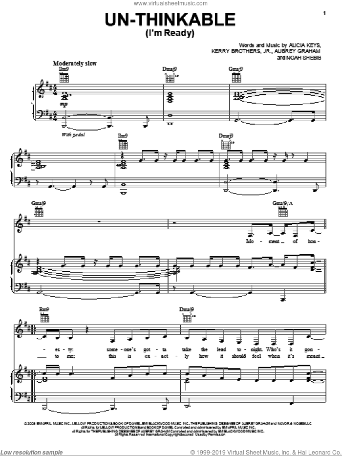 Un-Thinkable (I'm Ready) sheet music for voice, piano or guitar by Alicia Keys, Aubrey Graham, Kerry Brothers and Noah Shebib, intermediate skill level