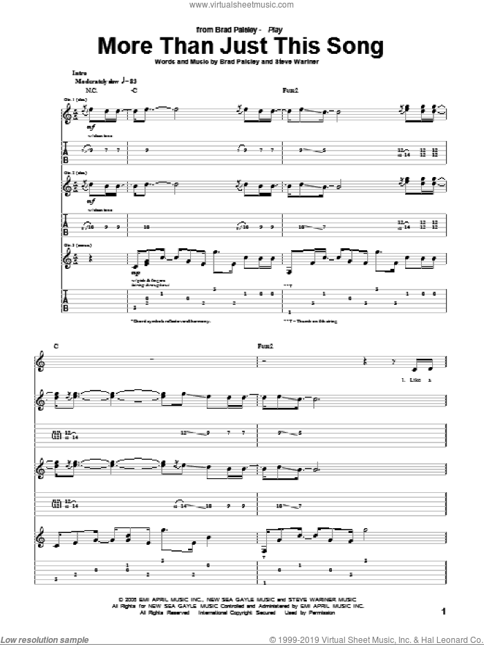 More Than Just This Song sheet music for guitar (tablature) by Brad Paisley and Steve Wariner, intermediate skill level