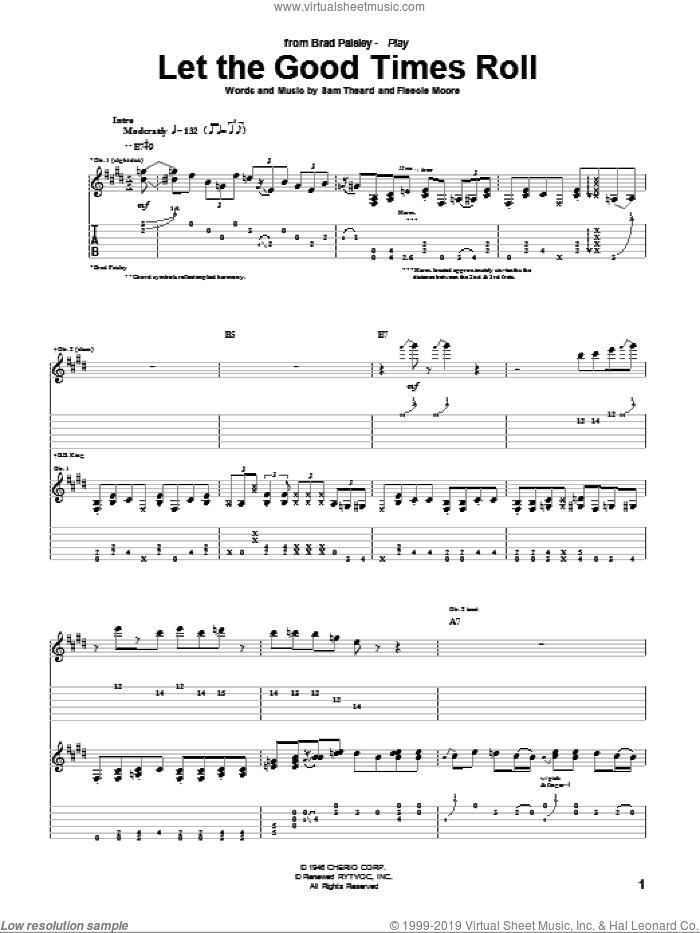 Let The Good Times Roll sheet music for guitar (tablature) by Brad Paisley, B.B. King, Fleecie Moore and Sam Theard, intermediate skill level