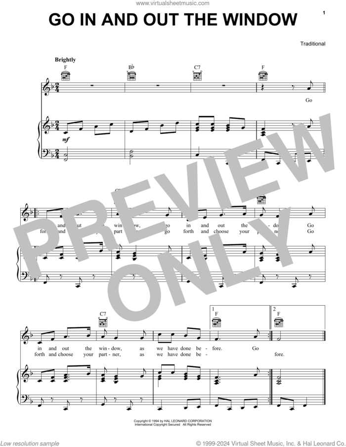 Go In And Out The Window sheet music for voice, piano or guitar by Pete Seeger and Miscellaneous, intermediate skill level