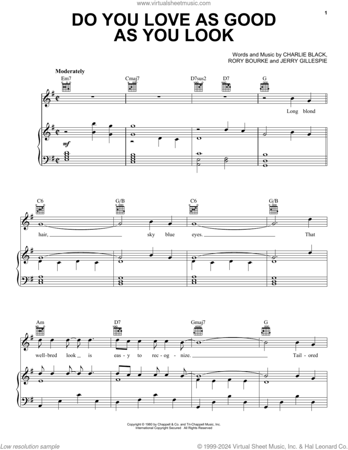 Do You Love As Good As You Look sheet music for voice, piano or guitar by The Bellamy Brothers, Charlie Black, Jerry Gillespie and Rory Bourke, intermediate skill level
