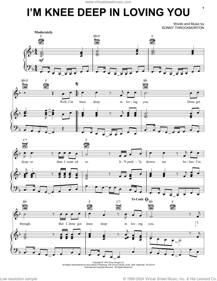 I'm Knee Deep In Loving You sheet music for voice, piano or guitar by Dave and Sugar and Sonny Throckmorton, intermediate skill level