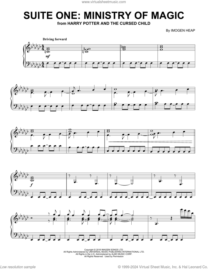 Suite One: Ministry of Magic (from Harry Potter And The Cursed Child) sheet music for piano solo by Imogen Heap, intermediate skill level