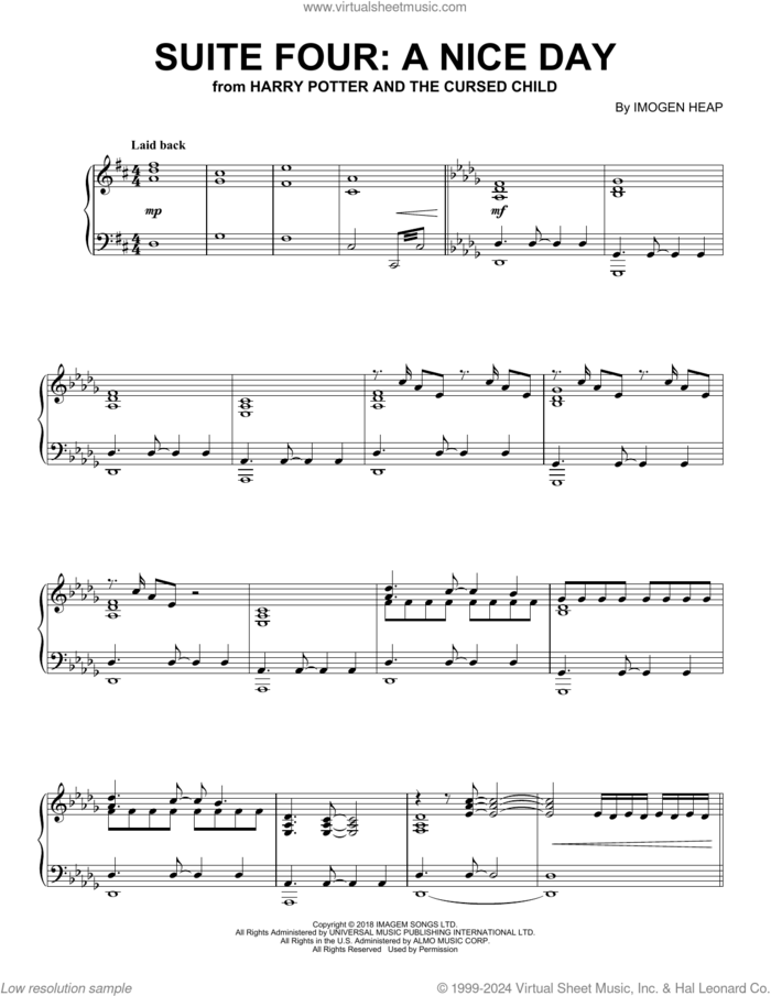 Suite Four: A Nice Day (from Harry Potter And The Cursed Child) sheet music for piano solo by Imogen Heap, intermediate skill level