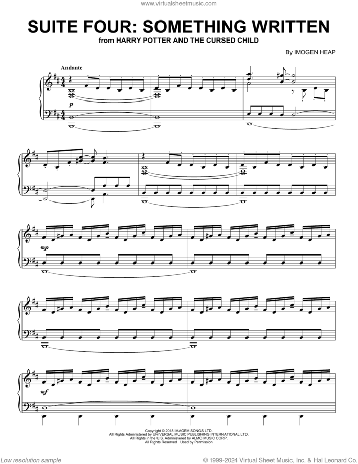 Suite Four: Something Written (from Harry Potter And The Cursed Child) sheet music for piano solo by Imogen Heap, intermediate skill level