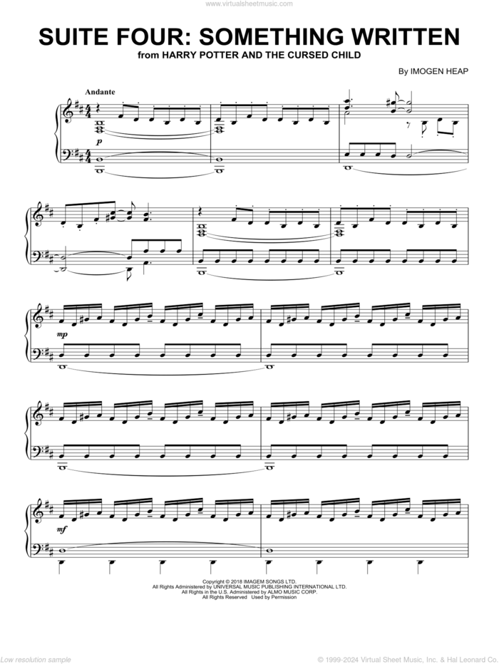 Suite Four: Something Written (from Harry Potter And The Cursed Child) sheet music for piano solo by Imogen Heap, intermediate skill level