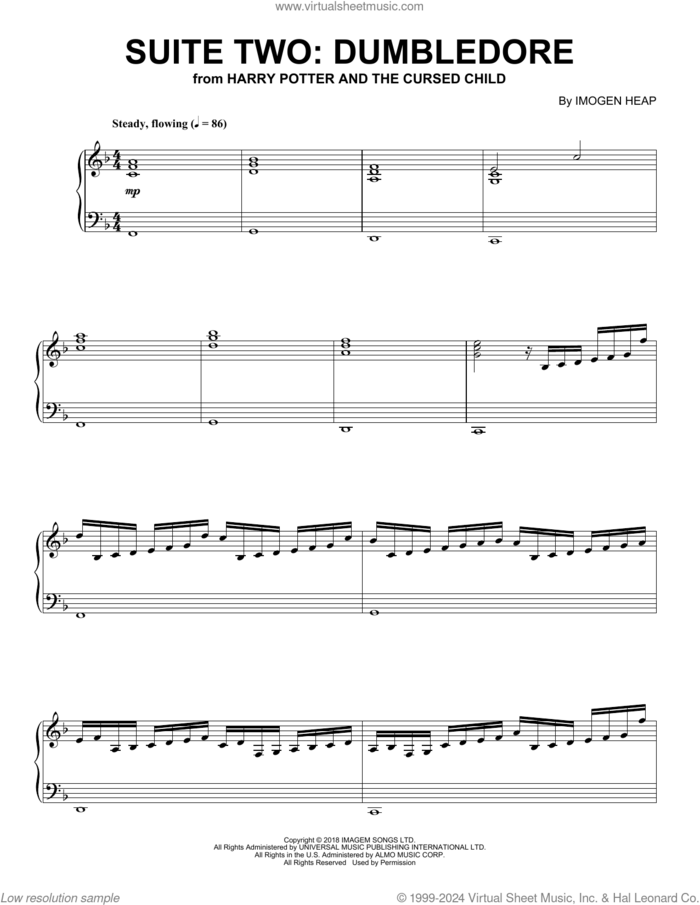 Suite Two: Dumbledore (from Harry Potter And The Cursed Child) sheet music for piano solo by Imogen Heap, intermediate skill level