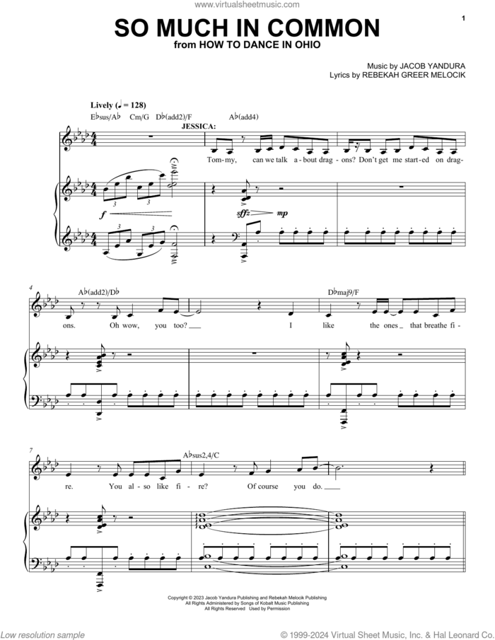 So Much In Common (from How To Dance In Ohio) sheet music for voice and piano by Jacob Yandura & Rebekah Greer Melocik, Jacob Yandura and Rebekah Greer Melocik, intermediate skill level