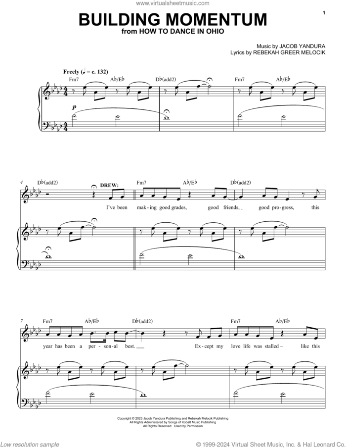 Building Momentum (from How To Dance In Ohio) sheet music for voice and piano by Jacob Yandura & Rebekah Greer Melocik, Jacob Yandura and Rebekah Greer Melocik, intermediate skill level