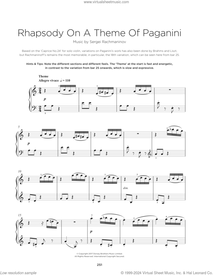 Rhapsody On A Theme Of Paganini, Variation XVIII sheet music for piano solo by Serjeij Rachmaninoff, classical wedding score, beginner skill level