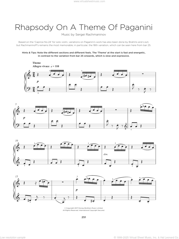 Rhapsody On A Theme Of Paganini, Variation XVIII sheet music for piano solo by Serjeij Rachmaninoff, classical wedding score, beginner skill level