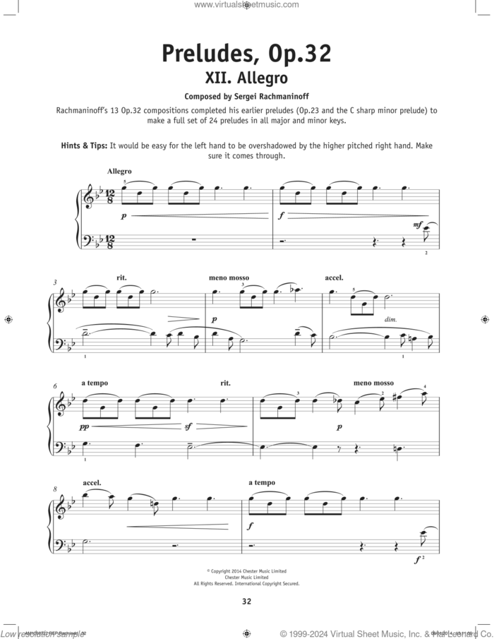 Prelude In G-Sharp Minor, Op. 32, No. 12 sheet music for piano solo by Serjeij Rachmaninoff, classical score, beginner skill level