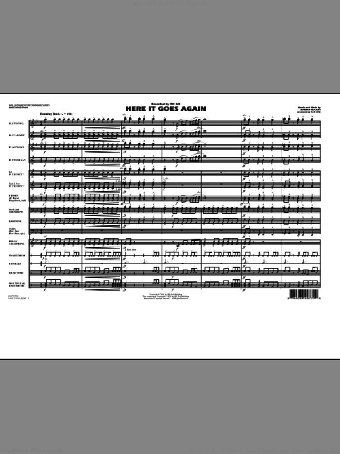 Here It Goes Again (COMPLETE) sheet music for marching band by OK Go, Damian Kulash and Ken Dye, intermediate skill level