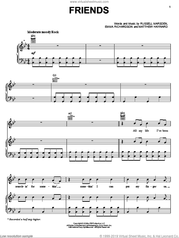 Friends sheet music for voice, piano or guitar by Band Of Skulls, Twilight: New Moon (Movie), Emma Richardson, Matthew Hayward and Russell Marsden, intermediate skill level