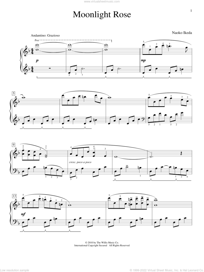 Moonlight Rose sheet music for piano solo (elementary) by Naoko Ikeda, beginner piano (elementary)