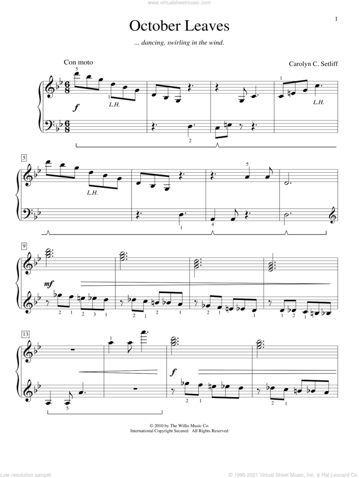 October Leaves sheet music for piano solo (elementary) by Carolyn C. Setliff, beginner piano (elementary)