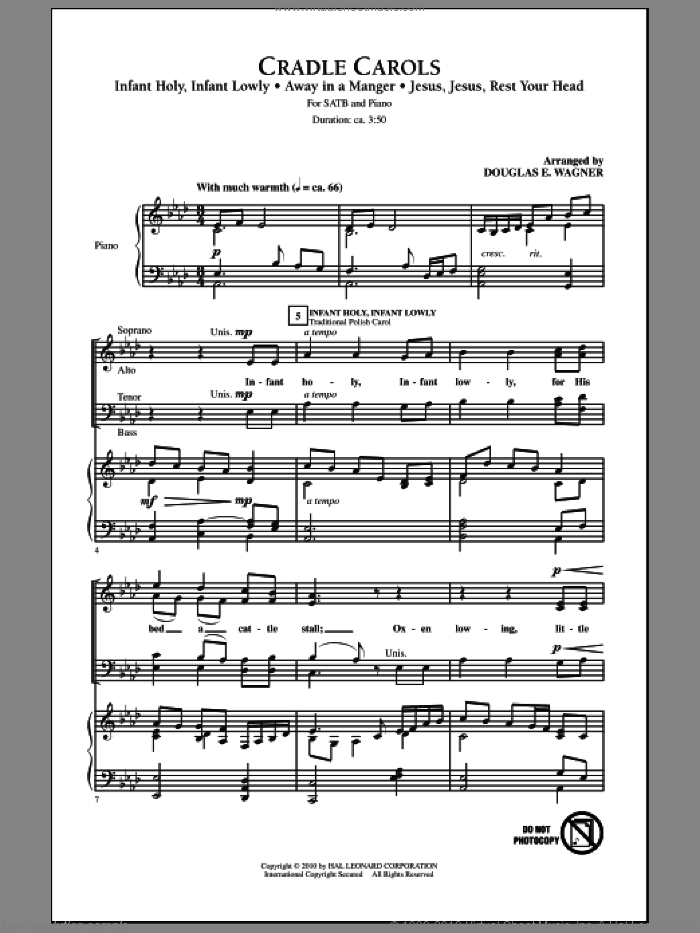 Cradle Carols sheet music for choir (SATB: soprano, alto, tenor, bass) by Douglas E. Wagner, intermediate skill level