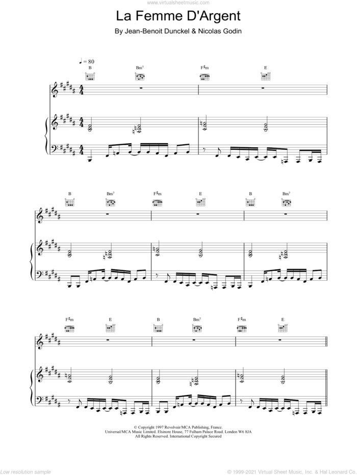 La Femme D'Argent sheet music for voice, piano or guitar by Jean-Benoit Dunckel, Air and Nicolas Godin, intermediate skill level