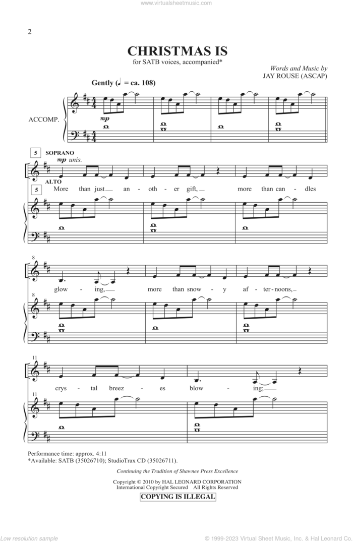 Christmas Is sheet music for choir (SATB: soprano, alto, tenor, bass) by Jay Rouse, intermediate skill level