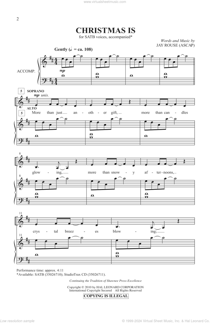 Christmas Is sheet music for choir (SATB: soprano, alto, tenor, bass) by Jay Rouse, intermediate skill level