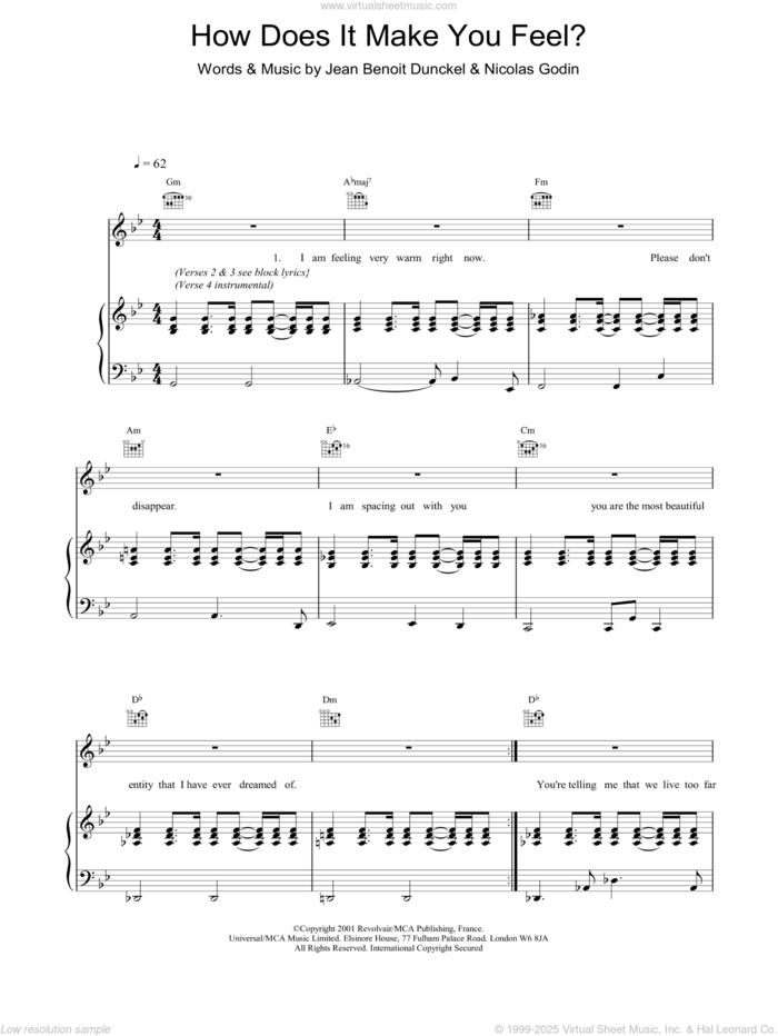 How Does It Make You Feel? sheet music for voice, piano or guitar by Jean-Benoit Dunckel, Air and Nicolas Godin, intermediate skill level