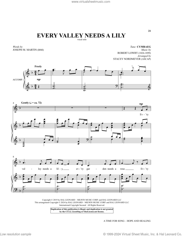 Every Valley Needs A Lily sheet music for voice and piano (Medium High Voice) by Joseph M. Martin and Stacey Nordmeyer, intermediate skill level