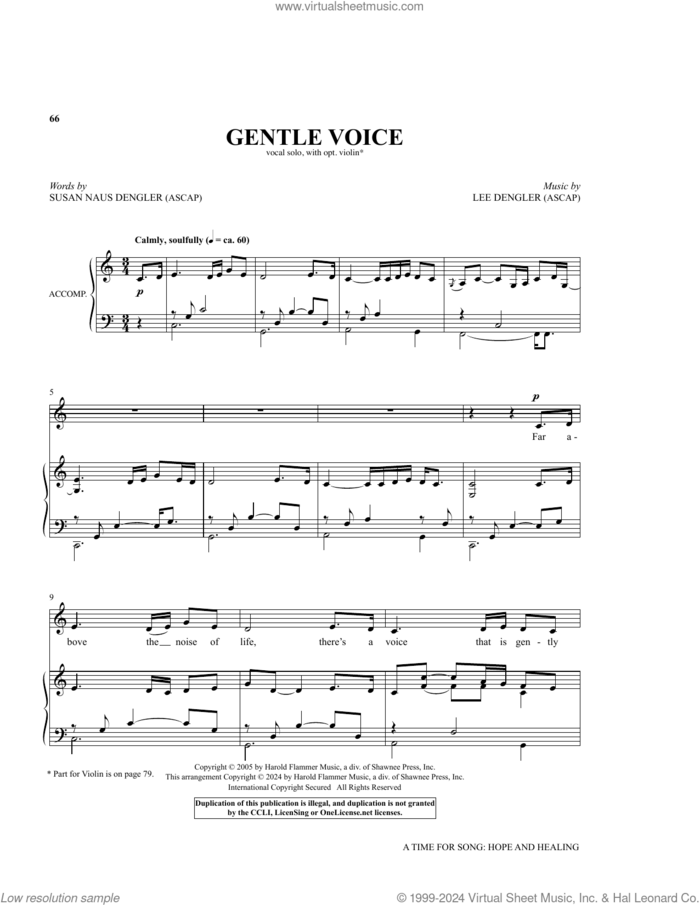 Gentle Voice sheet music for voice and piano (Medium High Voice) by Lee Dengler and Susan Dengler, Lee Dengler and Susan Dengler, intermediate skill level