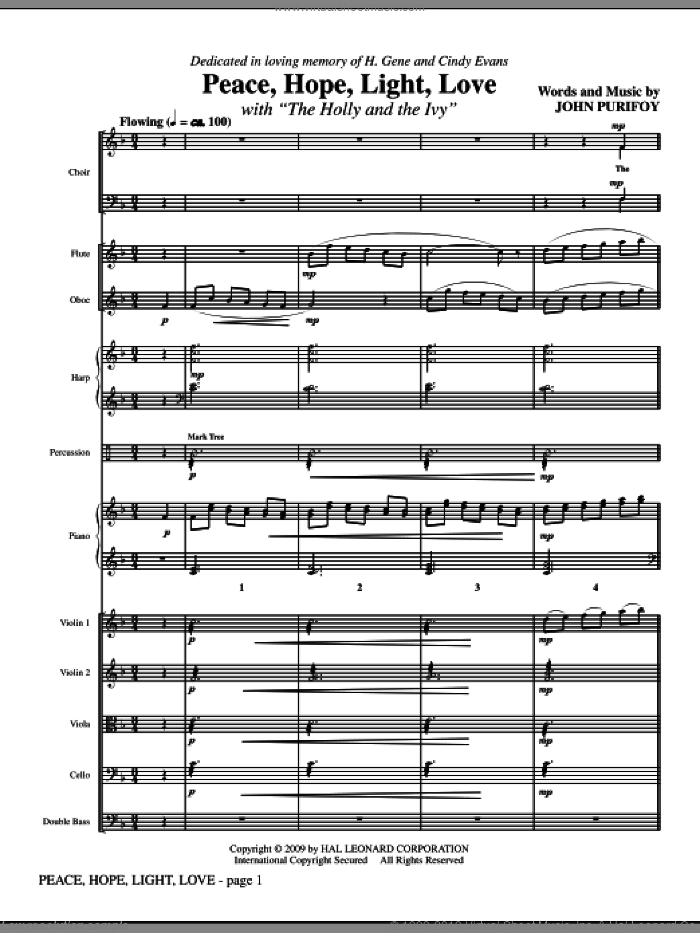 Peace, Hope, Light, Love (with The Holly And The Ivy) (COMPLETE) sheet music for orchestra/band (Orchestra) by John Purifoy, classical score, intermediate skill level