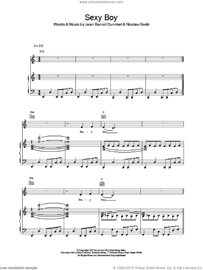 Sexy Boy sheet music for voice, piano or guitar by Jean-Benoit Dunckel, Air and Nicolas Godin, intermediate skill level