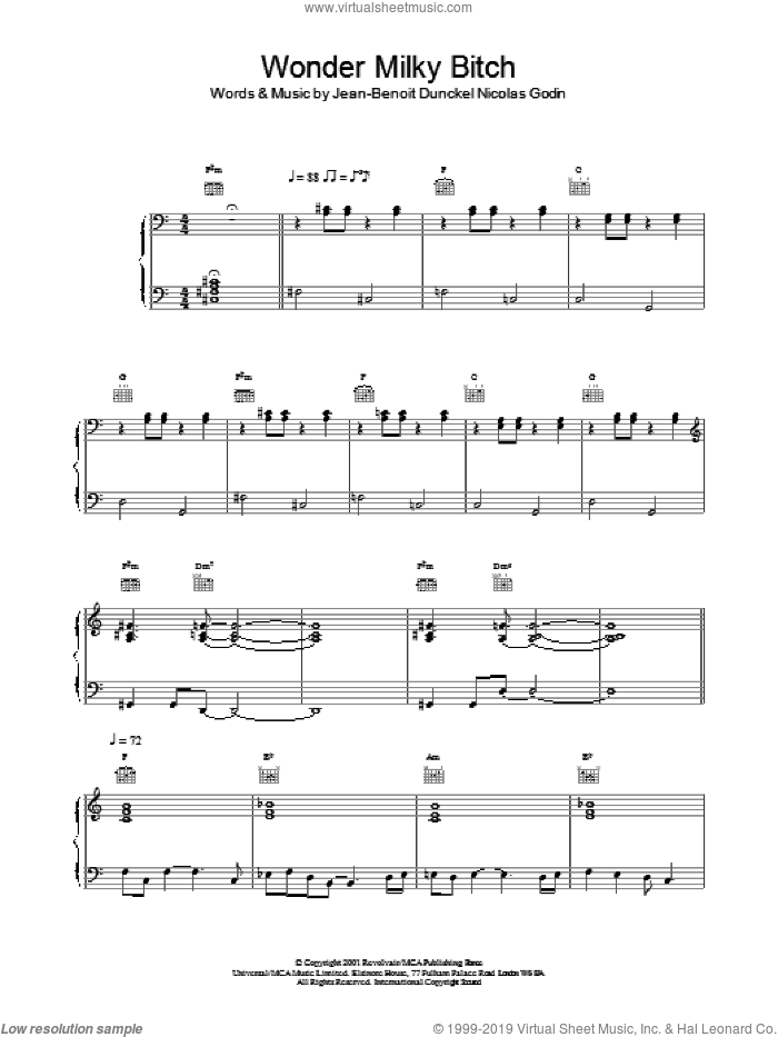 Wonder Milky Bitch sheet music for voice, piano or guitar by Jean-Benoit Dunckel, Air and Nicolas Godin, intermediate skill level