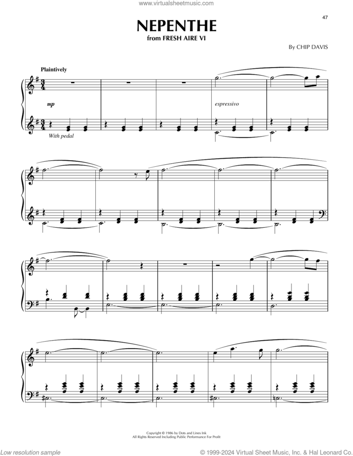 Nepenthe sheet music for piano solo by Mannheim Steamroller and Chip Davis, intermediate skill level
