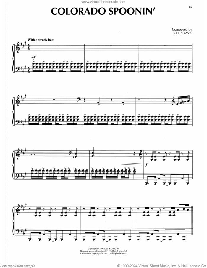Colorado Spoonin' sheet music for piano solo by Chip Davis, intermediate skill level